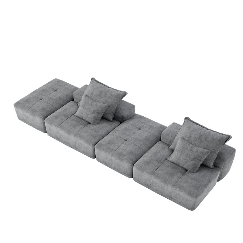 Canapé modulaire surdimensionné surdimensionné avec 2 repose-pieds et 2 sièges, canapé moelleux en tissu chenille scintillant