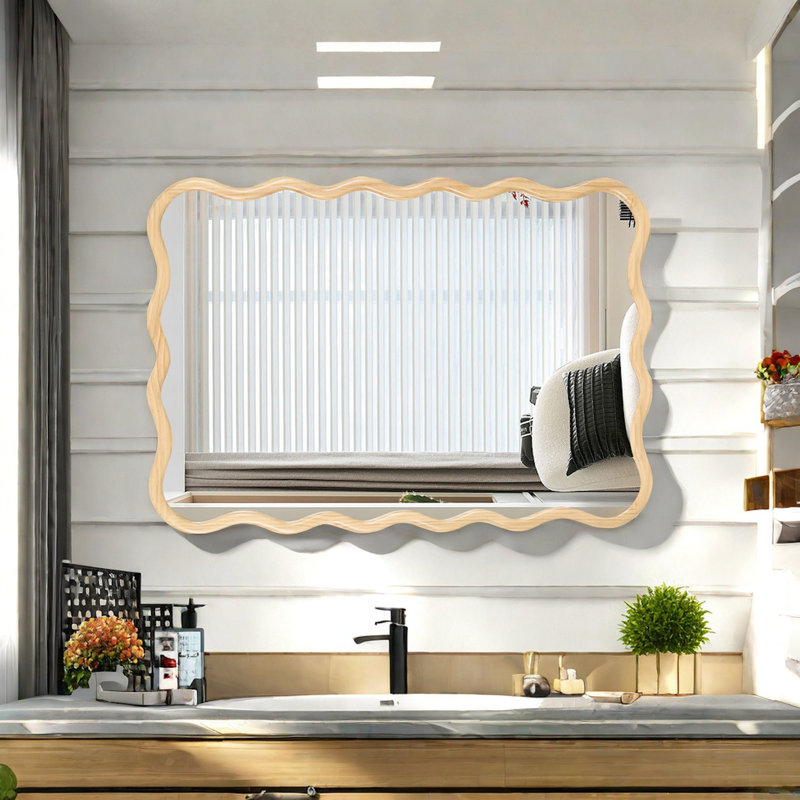 Miroir uni ondulé, Rectangle , Blanc, 40 po x 28 po 
