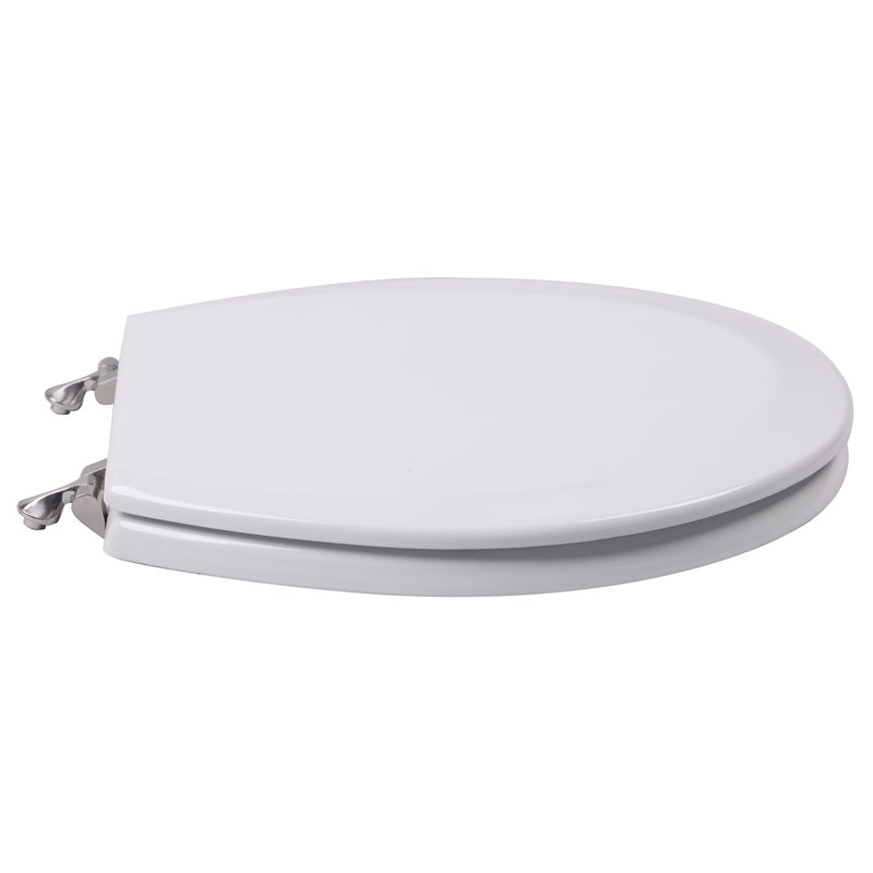 Round Toilet Seat and Lid, White, Brushed Nickel