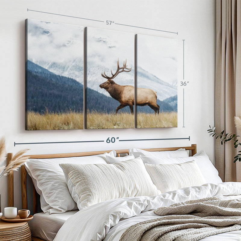 «Mountain Bull Elk», 3 pièces sur toile, H 36 po x l 57 po x P 1,25 po