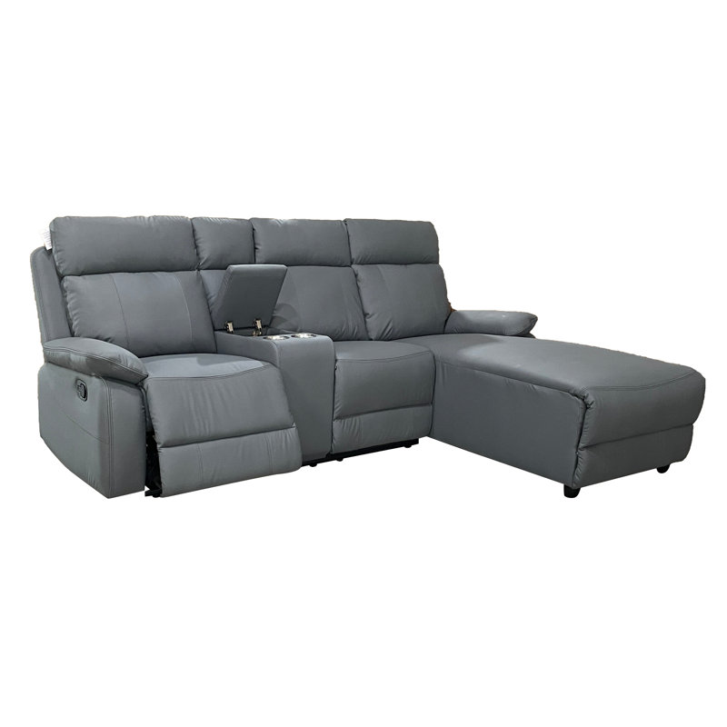 DS Living Home Furniture 3 Seater Leather Match Reclining Sofa & Chaise, Right Hand Facing, Grey
