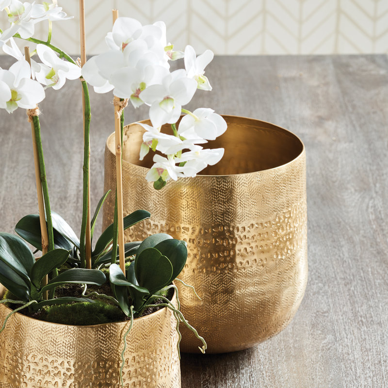 Emberlynn Metal Planter, Gold, 10" H x 11" W x 11" D