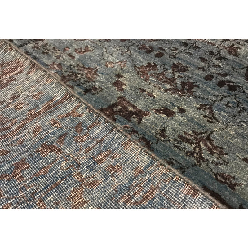 Tapis bleu et noir de haute qualité noué à la main Windsom