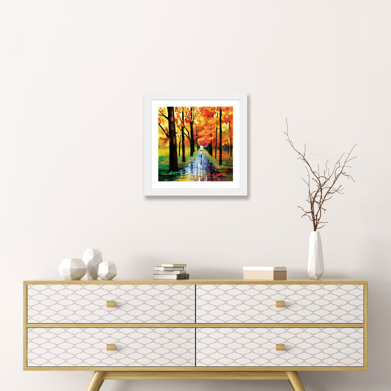 " Yellow Rain " by Leonid Afremov, 16" H x 16" W x 1" D, White Framed Fine Art Paper