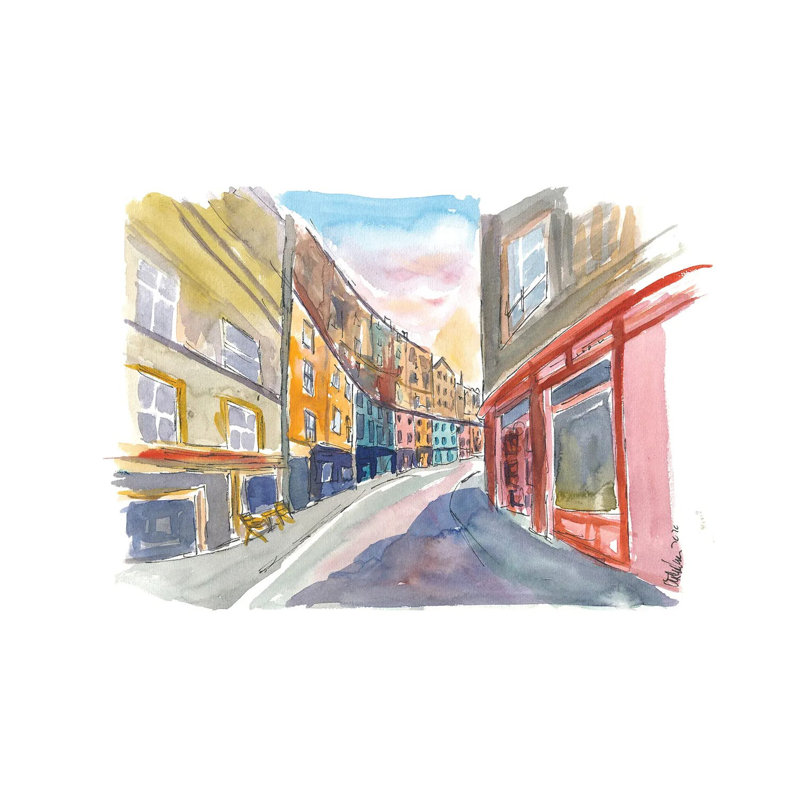 " Edinburgh Heritage With Victoria Street Scene " by Markus & Martina Bleichner Painting Print, 12" H x 18" W x 1.5" D
