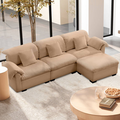 119" L-Shaped Upholstered Sectional With Ottoman