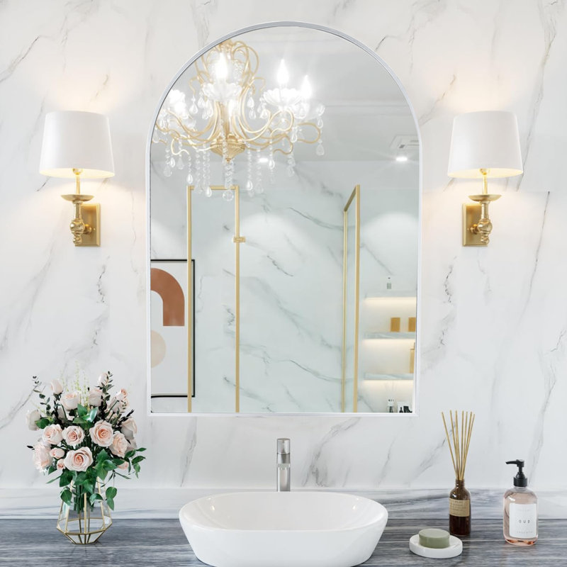 Yomaris Metal Arch Wall Mirror, 36'' H x 24'' W x 1.1'' D, Silver