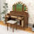 Makeup Vanity Desk with Tri-Fold Mirror, LED Bulbs, Cabinets, Charging Station and Stool-1277748642