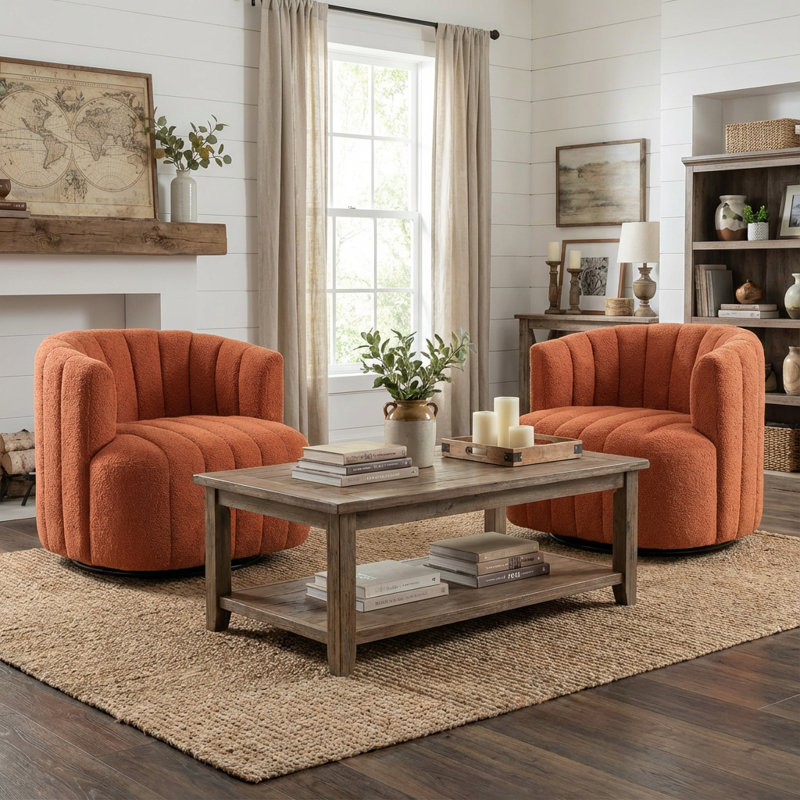 Fauteuil demi-tonneau pivotant rembourré Bryonie, Orange moelleux