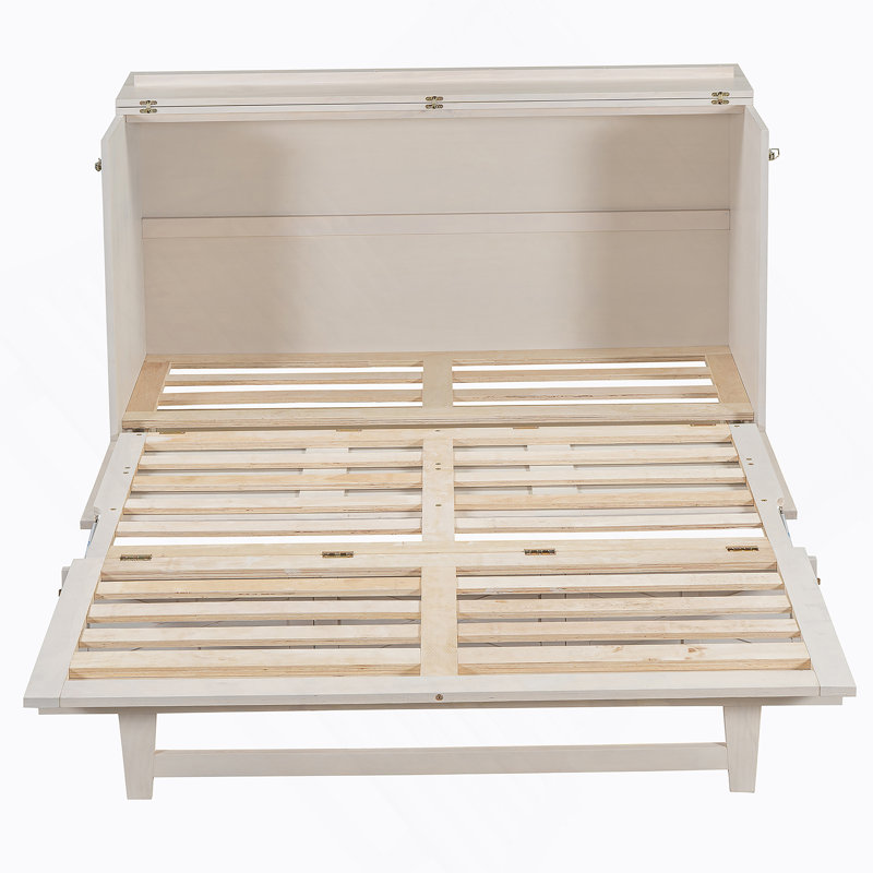 Grand lit escamotable grand avec grands tiroirs, blanc brossé, Blanc, Grand