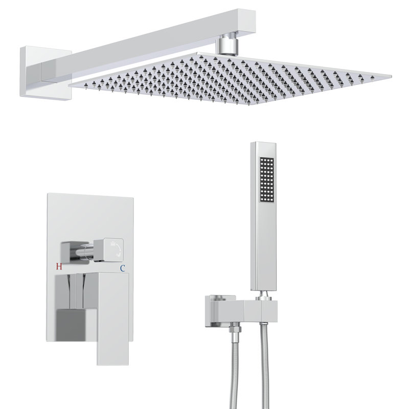 Kubik 10 in. Square Shower System with Tub Spout (Valve Included), Polished Chrome