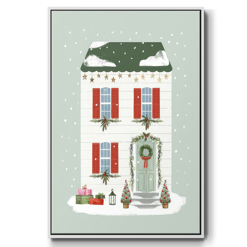 Festive Front Door IV - reproduction sur toile à cadre flottant, Blanc, H 25 po x l 17 po x P 1,5 po