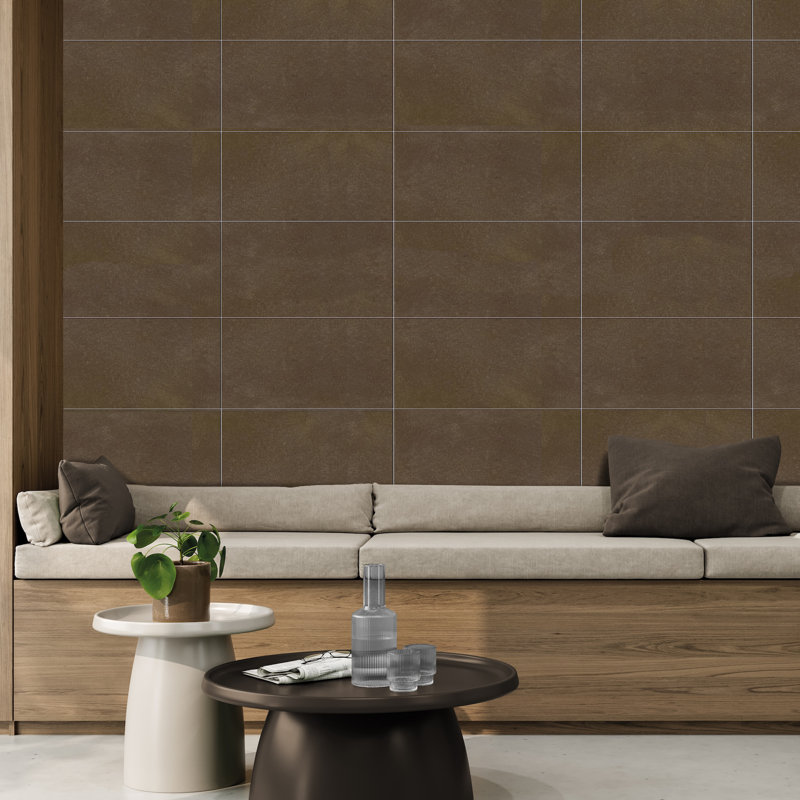 Literary License 12'' W x 24'' L Porcelain Concrete Look Singular Tile, Hickory