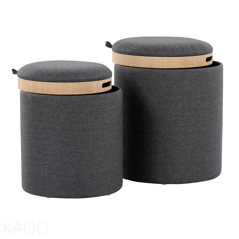 Ensemble de repose-pieds gigogne, tissu / bois naturel - gris anthracite, Charcoal