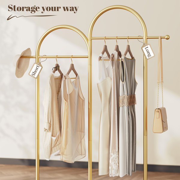 Latitude Run® Double Arch Clothing Rack, Gold Freestanding Garment Rack ...