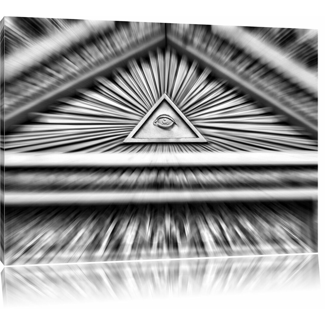 Leinwandbild Abstraktes Dach mit Illuminati Auge in Monochrom