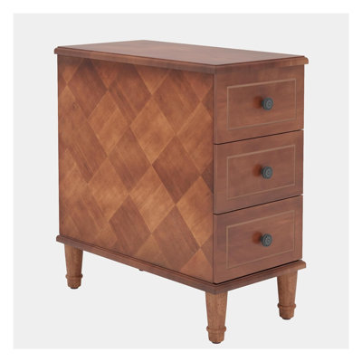 Narrow Solid Wood End Table with 3 Drawers, Fully Assembled