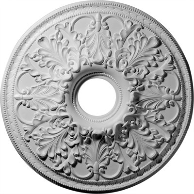 Endurathane Ashley Ceiling Medallion, 23 7/8"OD x 4"ID x 2 1/8"P (Fits Canopies up to 4 3/4"), Factory Primed