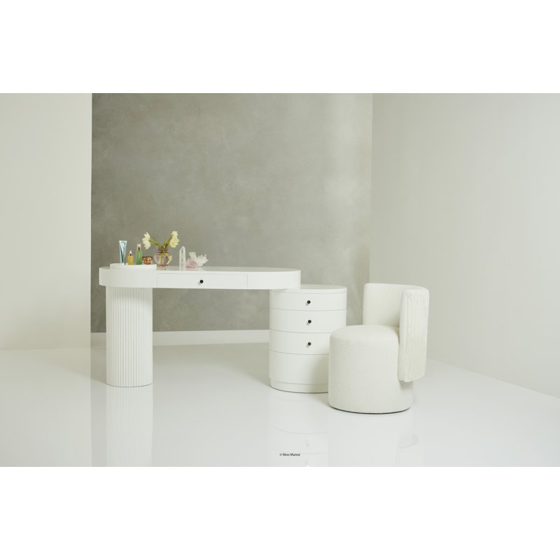 White Oval Desk with Fluted Column and Drawers
