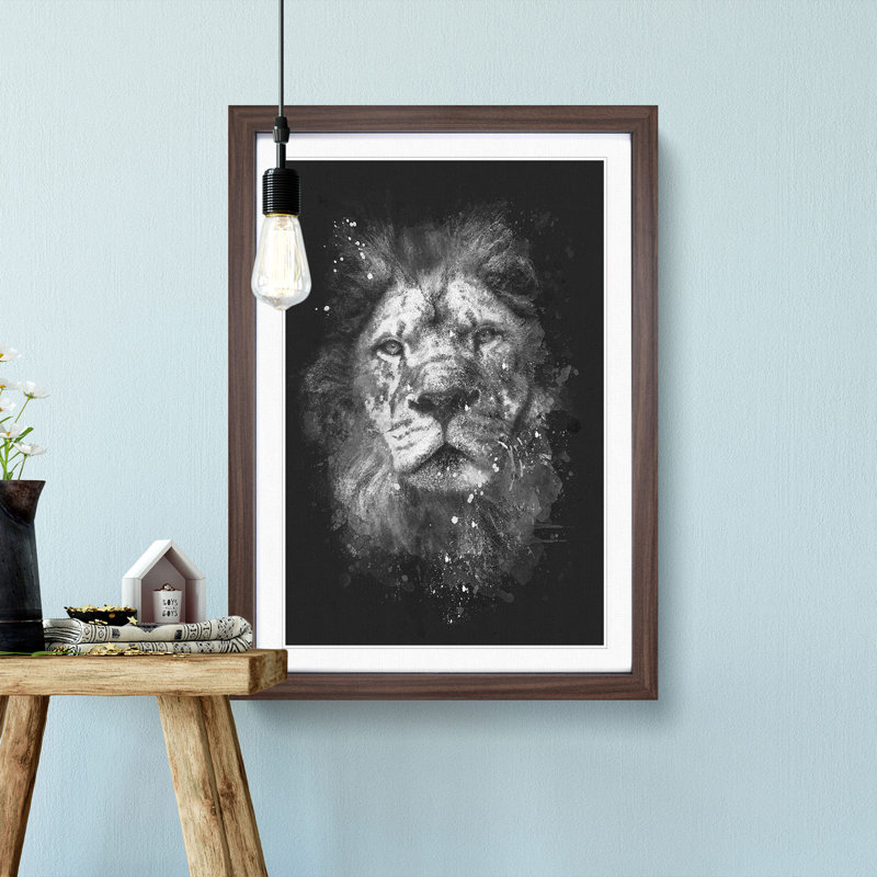 The Proud Lion - Framed Print, 87cm H x 62cm W x 2cm D, Walnut Framed