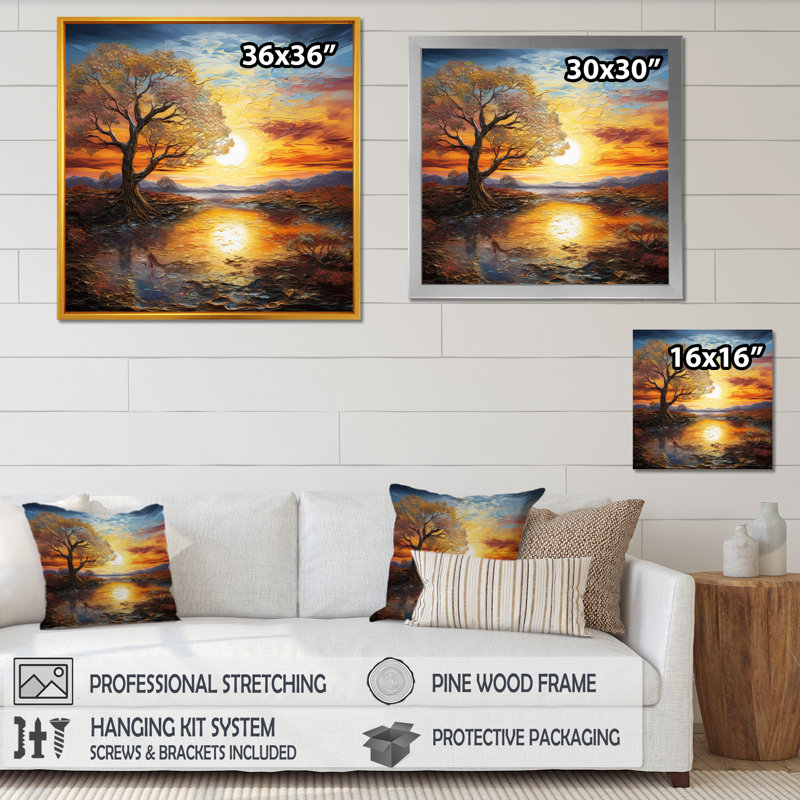 Sunrise Charm liquide Art II, Cadre simple noir, H 16 po x l 16 po x P 1 po