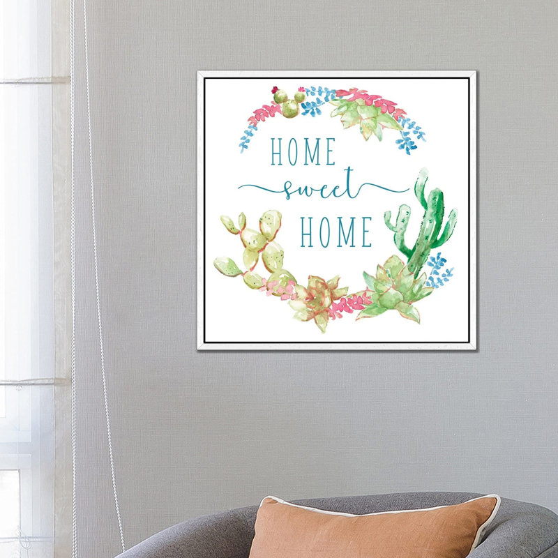 Cactus Vignette Wreath by Nan - Painting on Canvas, White Framed, 66.04 cm H x 66.04 cm W