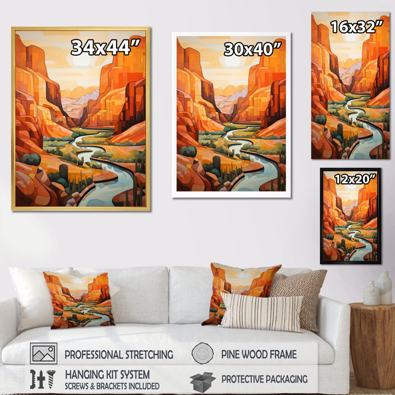 Canyon Canyon Sunset Sunset, impression audacieuse sur toile, Cadre simple blanc, H 32 po x l 24 po x P 1 po