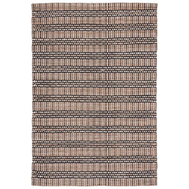 Giannopoulos Striped Flatweave Black/Natural Beige Area Rug, Rectangle 4' x 6'