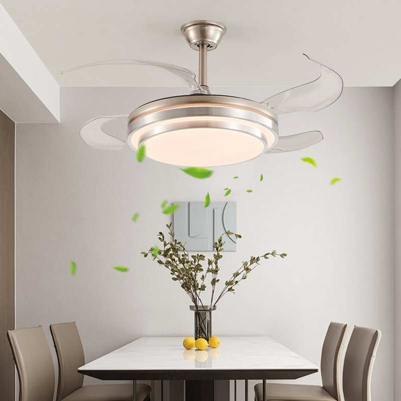 Ventilateur de plafond moderne à DEL 42 pouces à 3 niveaux avec lumière et télécommande, pales rétractables, moteur à courant continu réglable à 6 vitesses et fonctionnement silencieux pour le salon, la chambre à coucher, la salle à manger