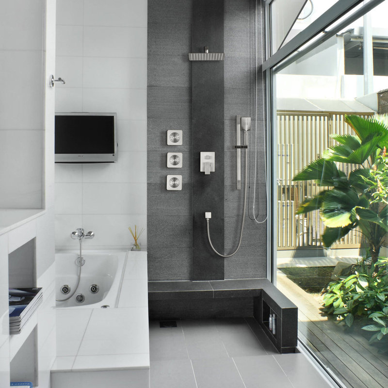 Ensemble de douche à pluie murale avec valve brute, Nickel brossé