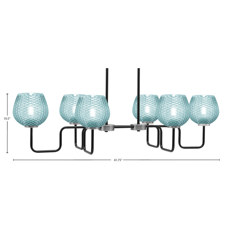 Verre texturé turquoise 6 po Amarmula, 6 lumières pour îlot, noir mat et graphite, Sarcelle, Noir / nickel