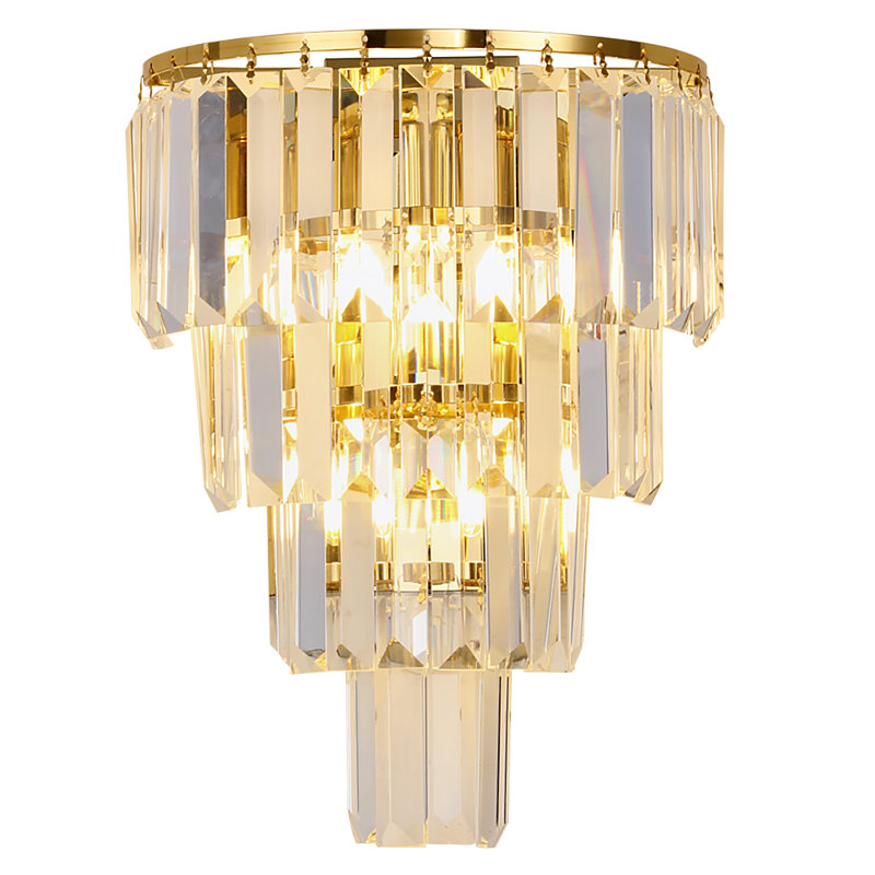 3-Lights Modern Golden Crystal Wall Lamp, H12.6*W9.05*D5.39 Inches, Suitable for Living Room, Dining Room, Bedroom and Bathroom