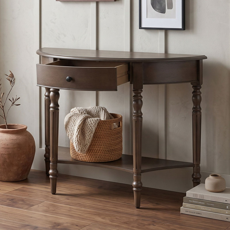 Console en demi-lune avec tiroir et tablette inférieure pour l'entrée, le salon, le couloir, le hall d'entrée et les espaces étroits