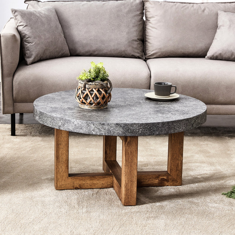 Table basse texturée grise, 31,4 po de diamètre, pieds croisés pour une table hypnotisante de diamètre à la maison avec finition, durabilité dans la pièce