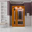 Sauna d'intérieur pour 2 personnes en pruche avec panneaux de chauffage infrarouges, porte en verre trempé et éclairage de chromothérapie