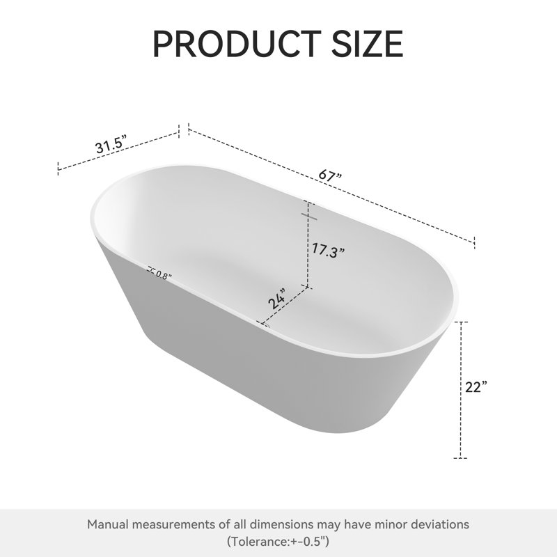 Bahut ovale autoportant à surface solide de 67 po x 31 po blanc mat