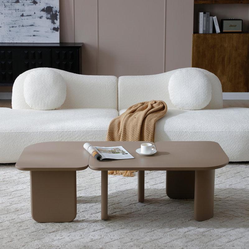 Table basse contemporaine 2 pièces kaki, combinaison, multicouche peinte, idéale pour le canapé, appartement de salon, stabilité améliorée, coins arrondis, conception emboîtable en forme de L, pulvérisée à la main
