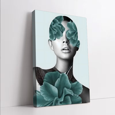 1 pièce, art mural encadré, art mural moderne abstrait sur toile, impression de portrait de visage floral pour le décor de chambre à coucher, esthétique minimaliste verte et noire, œuvre d'art contemporain unique prête à être accrochée