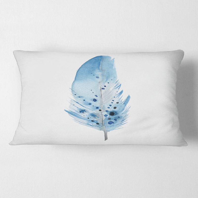 Rectangle, plumes de bohème bleues - coussin décoratif imprimé bohémien et éclectique