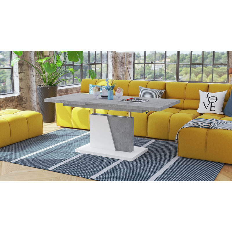 Noires Lift Top Pedestal Coffee Table, Concrete/White Matt
