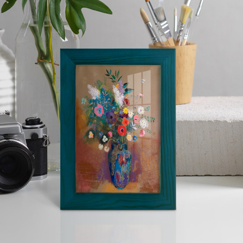 Bouquet de fleurs - encadré, H 6 po x l 4 po x P 1 po, Bleu