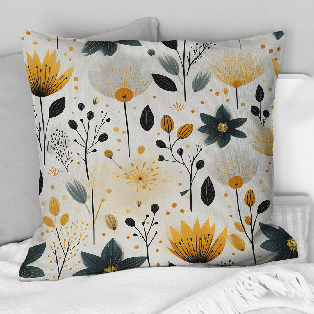 Nordic Yellow Simplicity Floral Grace - Floral Printed Throw Pillow Design Art 