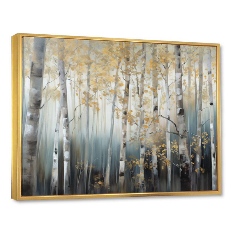 Ruwen Birch Tree Dense Forest V - reproduction d'art sur toile encadrée, H 12 po x l 20 po x P 1 po, Cadre flottant doré