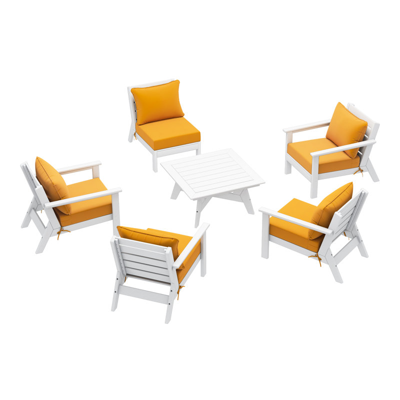 Ensemble de conversation à assise profonde 6 pièces, Blanc / Blanc, Jaune