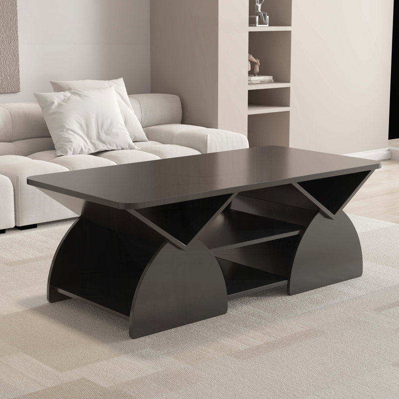 Table basse rectangulaire avec 6 espaces de rangement indépendants - Design géométrique moderne, noir, Noir