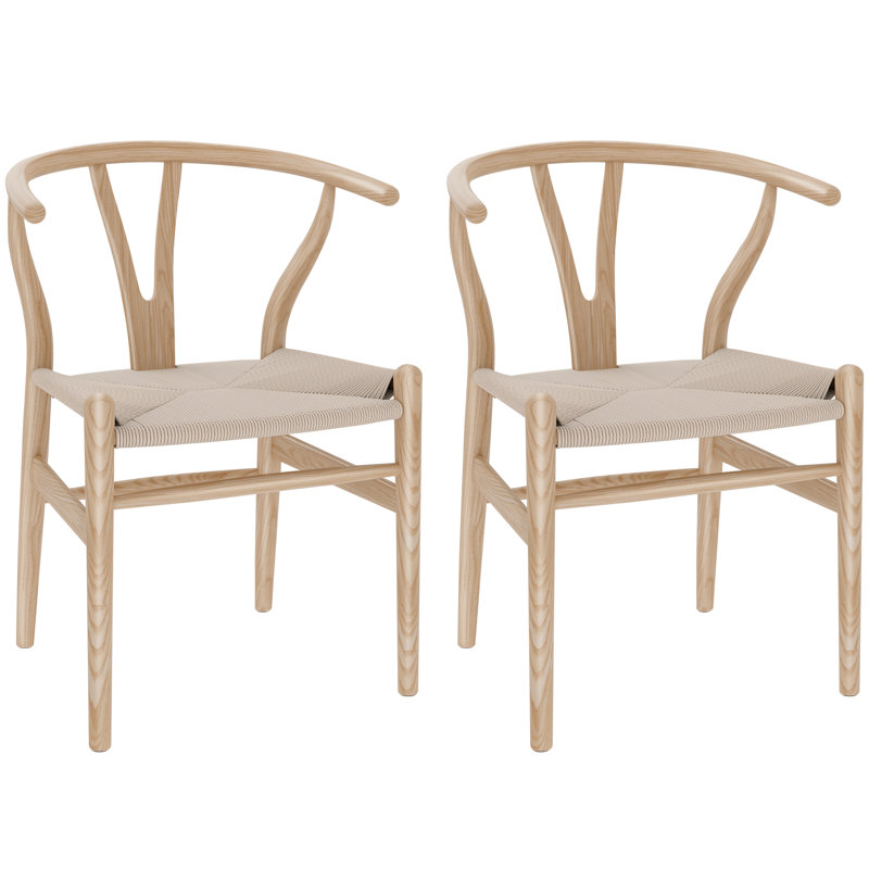Chaise de salle à manger en bois massif, chaise Mid-Century, Crème / bois naturel