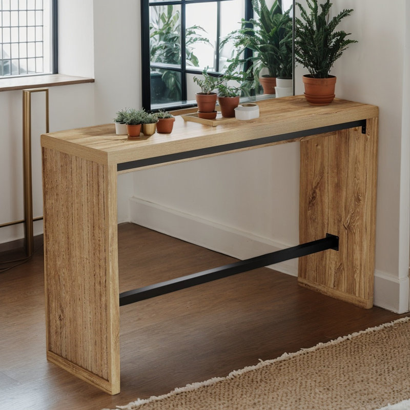 55" Rectangular Counter Height Pub Table with Metal Footrest, Modern Bar Table for Home Bar