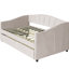 Lit de jour rembourré beige avec deux tiroirs pratiques et un tissu doux recouvrant des systèmes de tiroirs spacieux - Améliorez vos options de rangement-1028473591