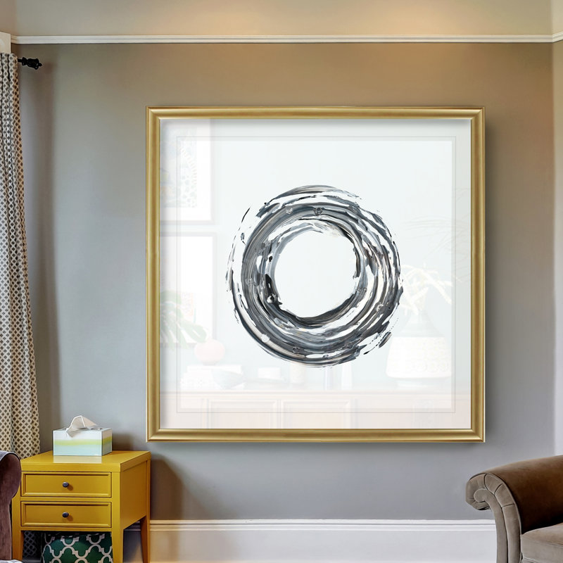 «E Encircle I», peinture sur toile, H 26 po x l 26 po x P 1,5 po, Cadre doré