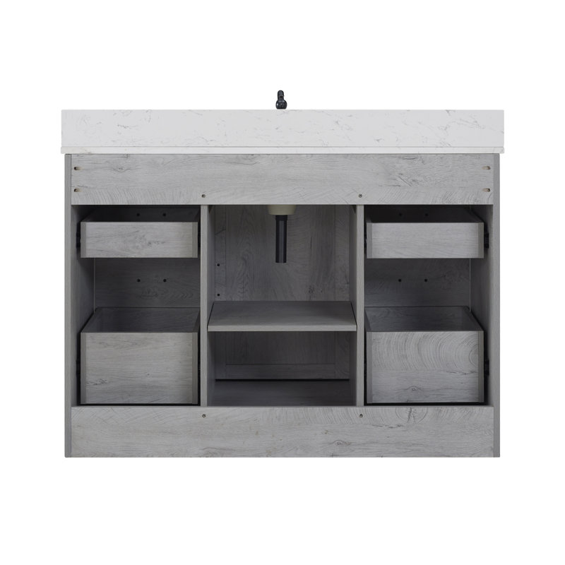 Jillian 48'' Single Bathroom Vanity with Engineered Stone Top, White Wash/Matt Black